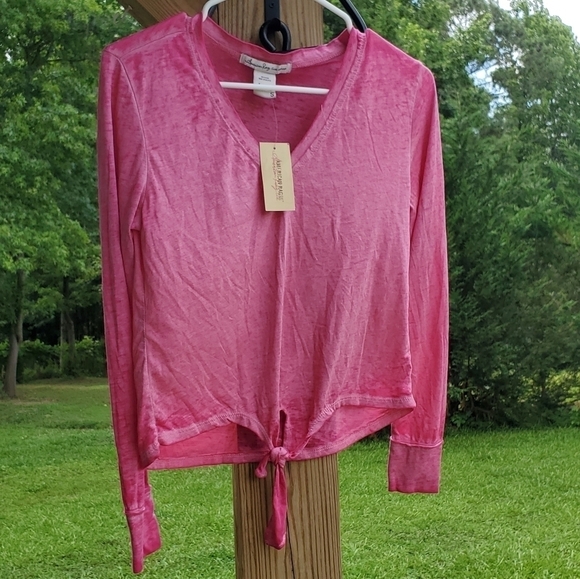 Knot Front Long Sleeve Pink Top NWT Small - Picture 3 of 7